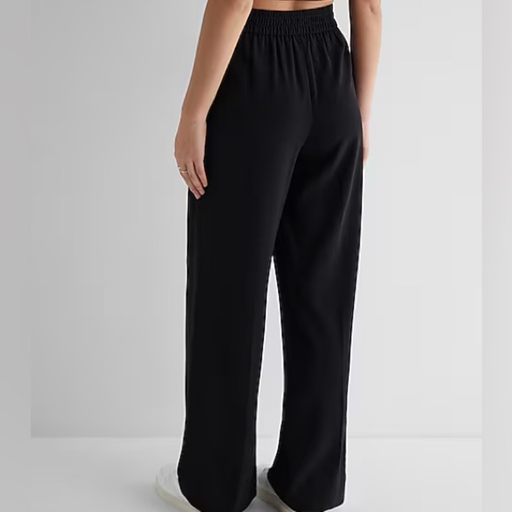 Express Elastic-Waist Pleated Wide-Leg Pants Black M (Fits Like L) 💼